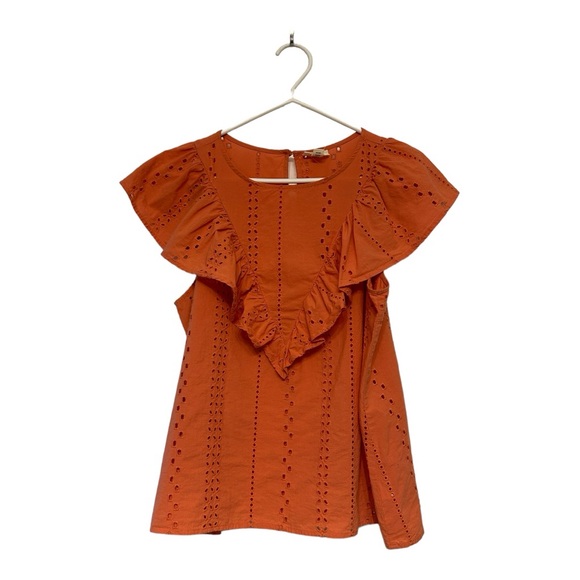A.N.A ruffle sleeve/ sleeveless eyelet coral boho top- Size L - Picture 2 of 10